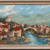 Pamono Alfred Zährl, Mostar in Bosnia, 1940s, Large Oil on Board> Classical