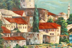 Pamono Alfred Zährl, Mostar in Bosnia, 1940s, Large Oil on Board><noscript><img width=