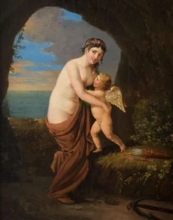 New Pamono Allegorical Scene, Aphrodite and Eros - Oil on Canvas - Late 18th / Early 19th Late 18 - Early 19th Century