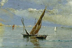 New Pamono Allegretti Mario Rosario, Melancholic Landscape with Marine Scene of Naples, 1980s, Oil on Wood, Framed