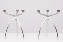 Pamono Aluminum 3 Arms Spider Candleholders from De Bijenkorf, 1970s, Set of 2> Candleholders