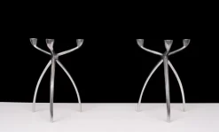 Pamono Aluminum 3 Arms Spider Candleholders from De Bijenkorf, 1970s, Set of 2> Candleholders