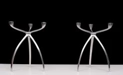 Pamono Aluminum 3 Arms Spider Candleholders from De Bijenkorf, 1970s, Set of 2><noscript><img width=