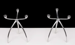 Pamono Aluminum 3 Arms Spider Candleholders from De Bijenkorf, 1970s, Set of 2><noscript><img width=