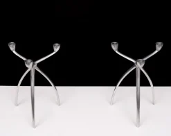Pamono Aluminum 3 Arms Spider Candleholders from De Bijenkorf, 1970s, Set of 2><noscript><img width=