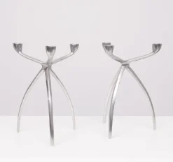 Pamono Aluminum 3 Arms Spider Candleholders from De Bijenkorf, 1970s, Set of 2><noscript><img width=