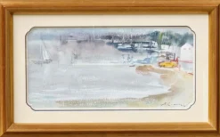 Pamono Amadeu Casals, Landscape Composition Drawing, Watercolor on Paper, Framed> Mid-Century