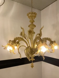 Clearance Pamono Amber Murano Glass Chandelier with Flowers and Leaves from Simoeng