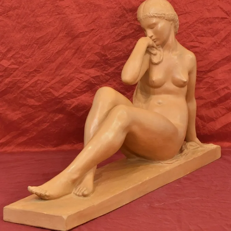 Pamono Amedeo Gennarelli / Ortis, Art Deco Nude Sculpture of Young Woman, 20th Century, Terracotta> Art Deco