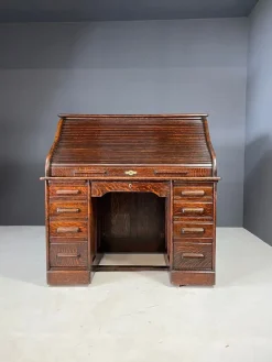 Pamono American Oak Roll-Top Desk, Czechoslovakia, 1930s><noscript><img width=
