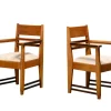 Pamono Amsterdam School Art Deco Armchairs in Oak and Almond Fabric, 1930s, Set of 2> Lounge Chairs & Armchairs
