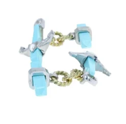 Clearance Pamono Anchor-Shaped Cufflinks in White and Yellow Gold with Diamonds and Turquoises, Set of 2