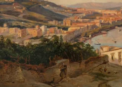 Discount Pamono Ancient View of the Bay of Naples, Original Oil Painting, 19th-Century