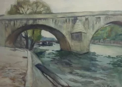 Sale Pamono André Fidrit, Le Pont Royal in Paris, 1900, Watercolor