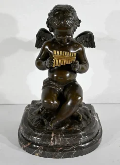 Online Pamono Angel with Flute, Late 19th Century, Bronze & Marble
