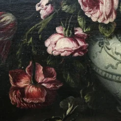 Pamono Angelo Maria Rossi, Still Life with Vase of Flowers, Game, Mushrooms and Vegetables, 1600s, Oil on Canvas, Framed><noscript><img width=