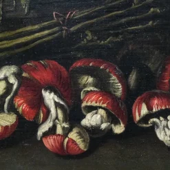 Pamono Angelo Maria Rossi, Still Life with Vase of Flowers, Game, Mushrooms and Vegetables, 1600s, Oil on Canvas, Framed><noscript><img width=