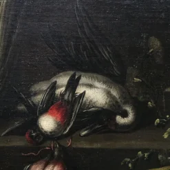 Pamono Angelo Maria Rossi, Still Life with Vase of Flowers, Game, Mushrooms and Vegetables, 1600s, Oil on Canvas, Framed><noscript><img width=