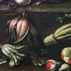 Pamono Angelo Maria Rossi, Still Life with Vase of Flowers, Game, Mushrooms and Vegetables, 1600s, Oil on Canvas, Framed><noscript><img width=