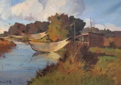 Outlet Pamono Angiolo Volpe, Livorno Retoni Sull Arnaccio, Oil on Canvas, Framed