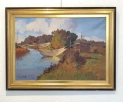 Outlet Pamono Angiolo Volpe, Livorno Retoni Sull Arnaccio, Oil on Canvas, Framed