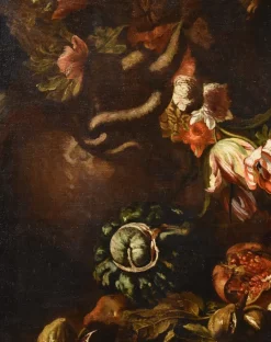 Pamono Aniello Ascione, Still Life with Flowers & Fruit, 1690, Oil on Canvas, Framed><noscript><img width=