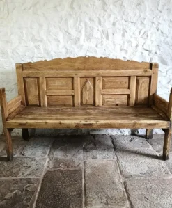Hot Pamono Anitque Spanish Chestnut Settle Bench, 1880