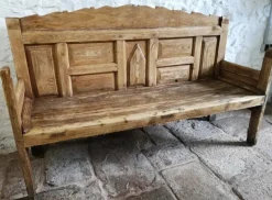 Hot Pamono Anitque Spanish Chestnut Settle Bench, 1880