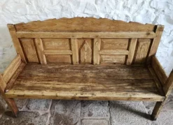 Hot Pamono Anitque Spanish Chestnut Settle Bench, 1880