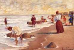 Clearance Pamono Anne de Seager, Beach Scene, Oil on Panel, 20th Century, Framed