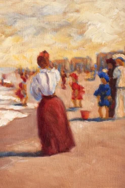 Clearance Pamono Anne de Seager, Beach Scene, Oil on Panel, 20th Century, Framed