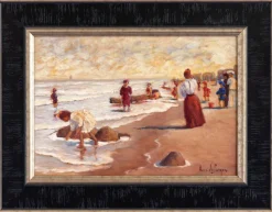 Clearance Pamono Anne de Seager, Beach Scene, Oil on Panel, 20th Century, Framed