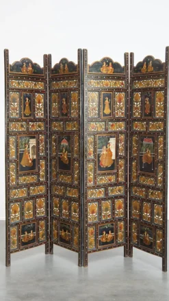 Pamono Antique Anglo-Indian Hand-Painted Wooden Room Divider, 1800s> Room Dividers & Screens