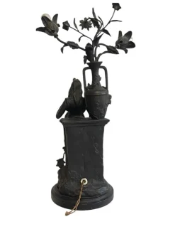 Pamono Antique Antimony Table Lamp with Female Figure, Early 20th Century><noscript><img width=