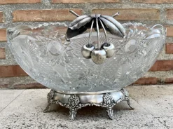 Hot Pamono Antique Art Deco French Cut Glass Fruit Bowl