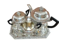 Pamono Antique Art Deco Silver Tea Service by Laurits Berth, Set of 4> Coffee & Tea Service