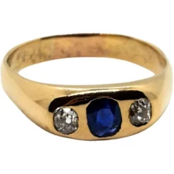 Pamono Antique Art Nouveau Alliance Ring with Sapphire and Diamonds in Rose Gold, 1890s> Rings