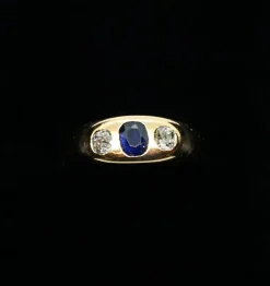 Pamono Antique Art Nouveau Alliance Ring with Sapphire and Diamonds in Rose Gold, 1890s> Rings