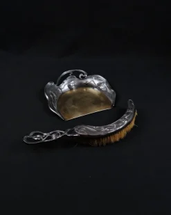 Pamono Antique Art Nouveau Crumb Catcher with Silver Metal Brush, 1890s> Dinnerware Accessories