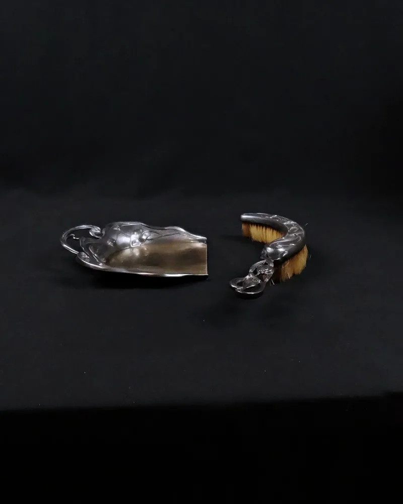 Pamono Antique Art Nouveau Crumb Catcher with Silver Metal Brush, 1890s> Dinnerware Accessories