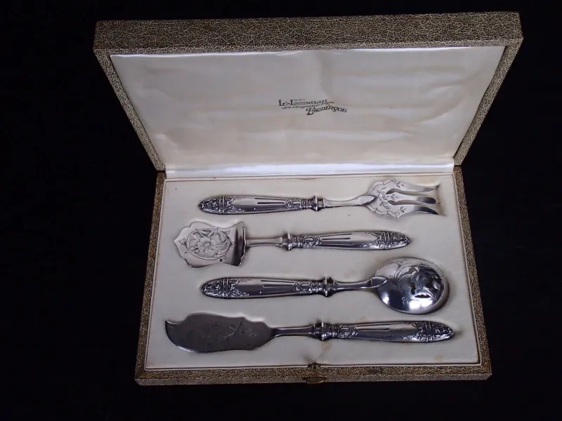 Hot Pamono Antique Art Nouveau Pewter & Silver Cutlery Set from Josselin, Set of 5