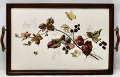 Online Pamono Antique Art Nouveau Tray with Tile Panel and Floral Decoration, 1905s