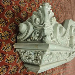 Pamono Antique Baroque Classicist Crown Glazed White-Fired Earthenware Tiled Fireplace Mantel><noscript><img width=