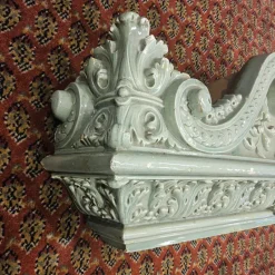 Pamono Antique Baroque Classicist Crown Glazed White-Fired Earthenware Tiled Fireplace Mantel><noscript><img width=