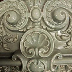 Pamono Antique Baroque Classicist Crown Glazed White-Fired Earthenware Tiled Fireplace Mantel><noscript><img width=
