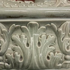Pamono Antique Baroque Classicist Crown Glazed White-Fired Earthenware Tiled Fireplace Mantel><noscript><img width=