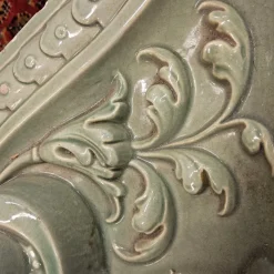 Pamono Antique Baroque Classicist Crown Glazed White-Fired Earthenware Tiled Fireplace Mantel><noscript><img width=