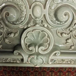 Pamono Antique Baroque Classicist Crown Glazed White-Fired Earthenware Tiled Fireplace Mantel><noscript><img width=