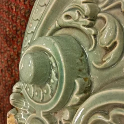 Pamono Antique Baroque Classicist Crown Glazed White-Fired Earthenware Tiled Fireplace Mantel><noscript><img width=