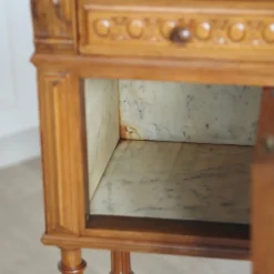 Pamono Antique Bedside Table with Marble Top and Marble Lining, 1890s><noscript><img width=